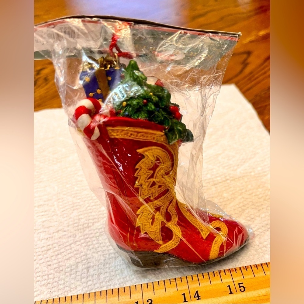 Kurt S Adler NWT Santa's World Cowboy Boot Christmas Tree Ornament Resin Holiday
